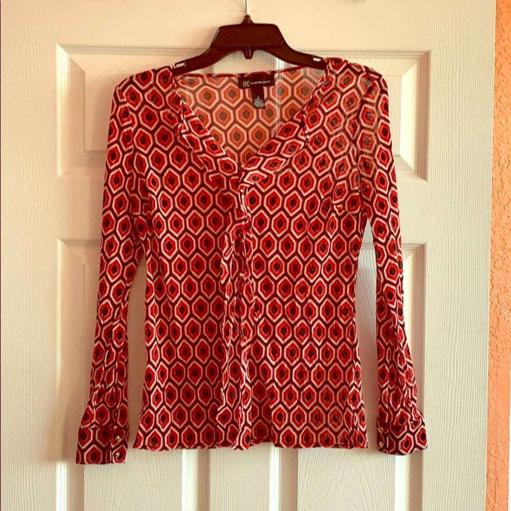 I•N•C. Sheer long sleeve patterned blouse